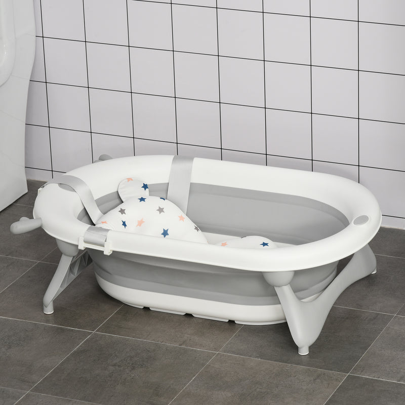 HOMCOM Foldable Baby Bath Tub Ergonomic with Temperature-Induced Water Plug