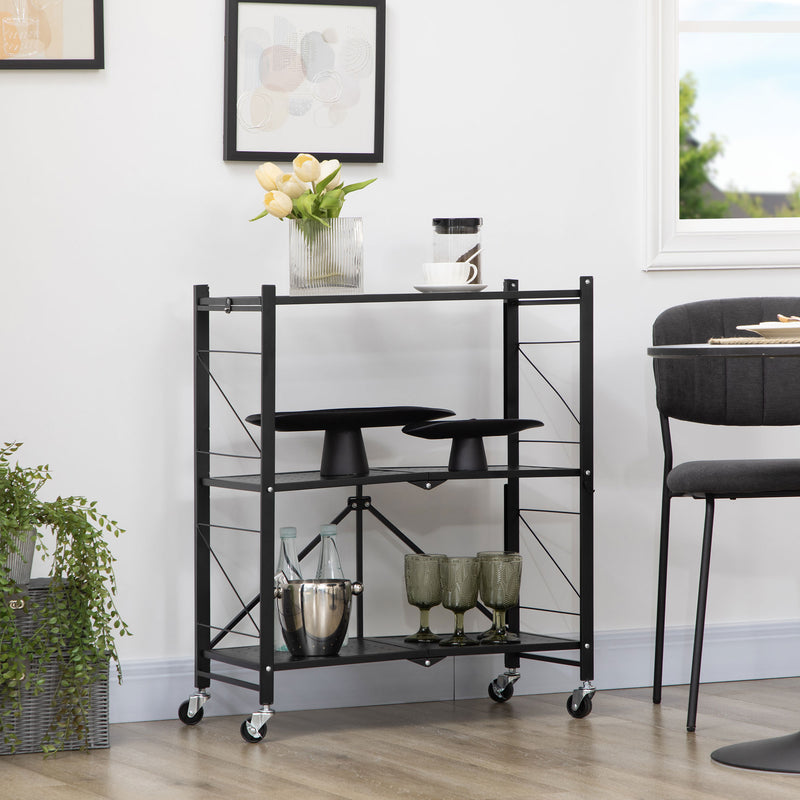 HOMCOM 3-Tier Utility Cart, Rolling Storage Trolley for Kitchen, Living Room