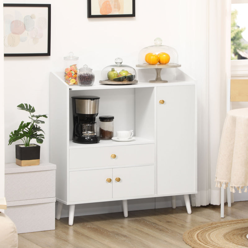 HOMCOM Microwave Cabinet Kitchen Storage Cabinet with Adjustable Shelves White
