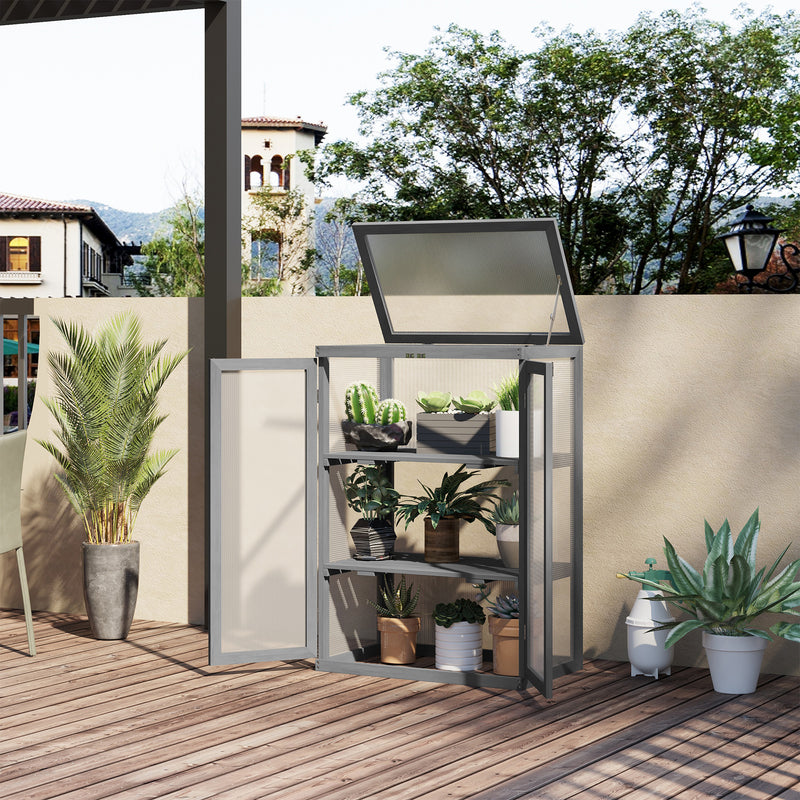 Outsunny 2 Shelves Wooden Cold Frame Grow House Greenhouse Outdoor Plant Storage