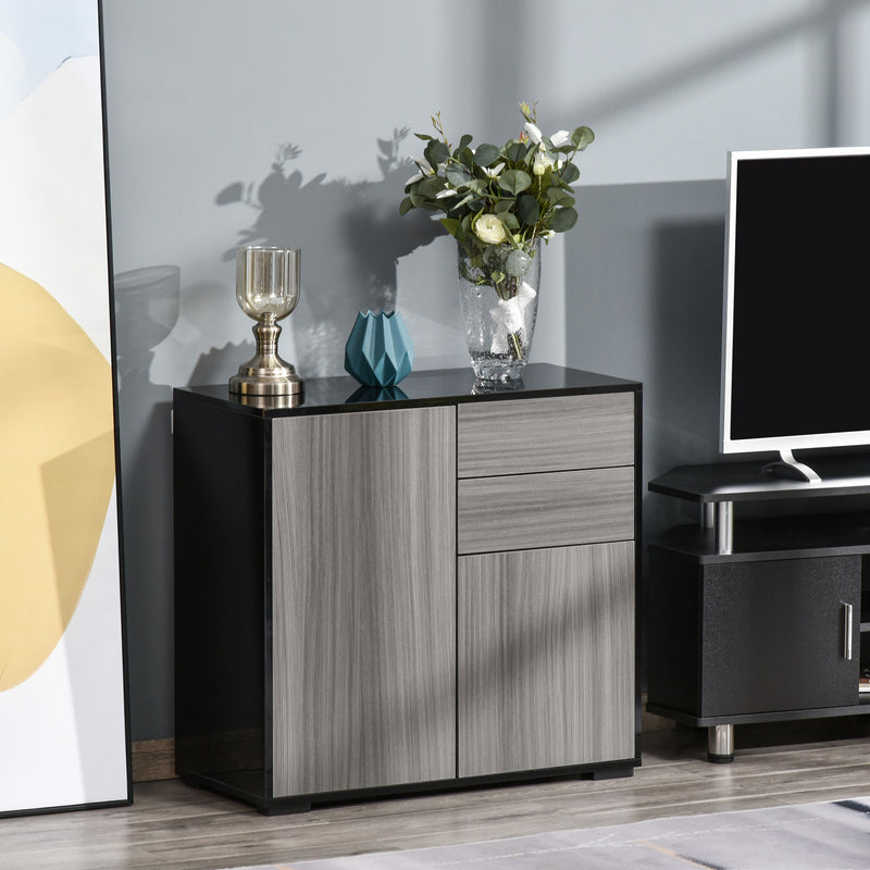 HOMCOM Side Cabinet with 2 Door Cabinet and 2 Drawer for Home Office Grey Black