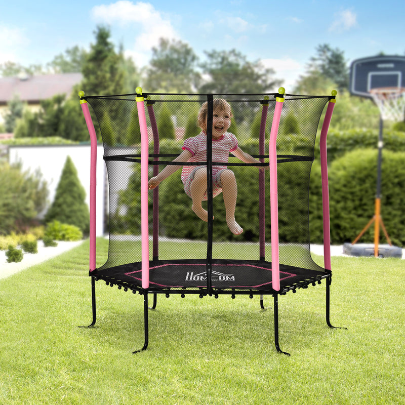 HOMCOM 5.2FT Kids Trampoline w/enclosure Indoor Outdoor for 3-10 Years - Pink