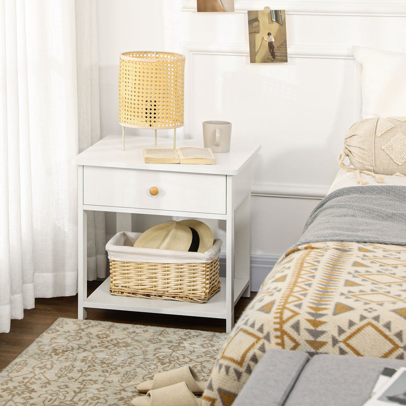 HOMCOM Bedroom Bedside Table, Sofa Side Table with Drawer and Shelf, White
