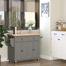 HOMCOM Rolling Kitchen Island Cart with Rubber Wood Top, Spices, and Towel Rack