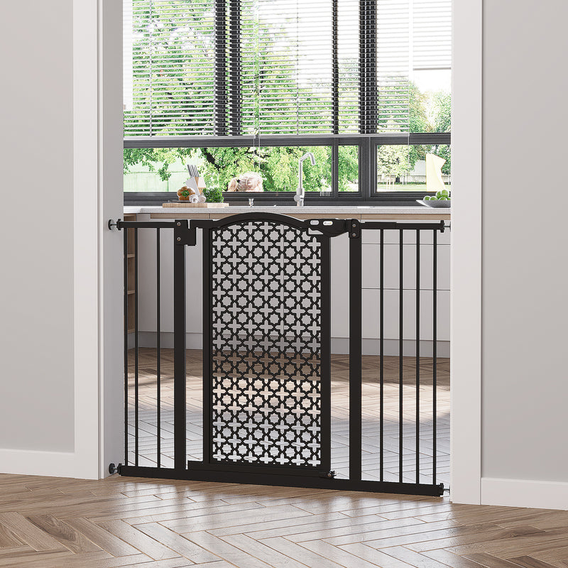 PawHut 74-105cm Pet Safety Gate, Pressure Fit Stair with Double Locking - Black