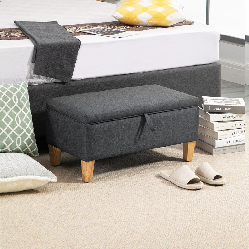 HOMCOM Linen Storage Ottoman Box Toy Chest Footstool with Rubberwood Legs