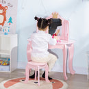 HOMCOM Kids Dressing Table with Mirror and Stool Kids Vanity Table - Pink