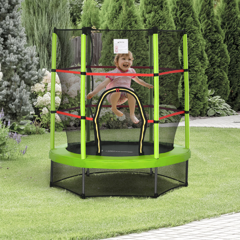HOMCOM Kids Trampoline Mini Bouncer w/ Enclosure Net for 3-6 Years Green
