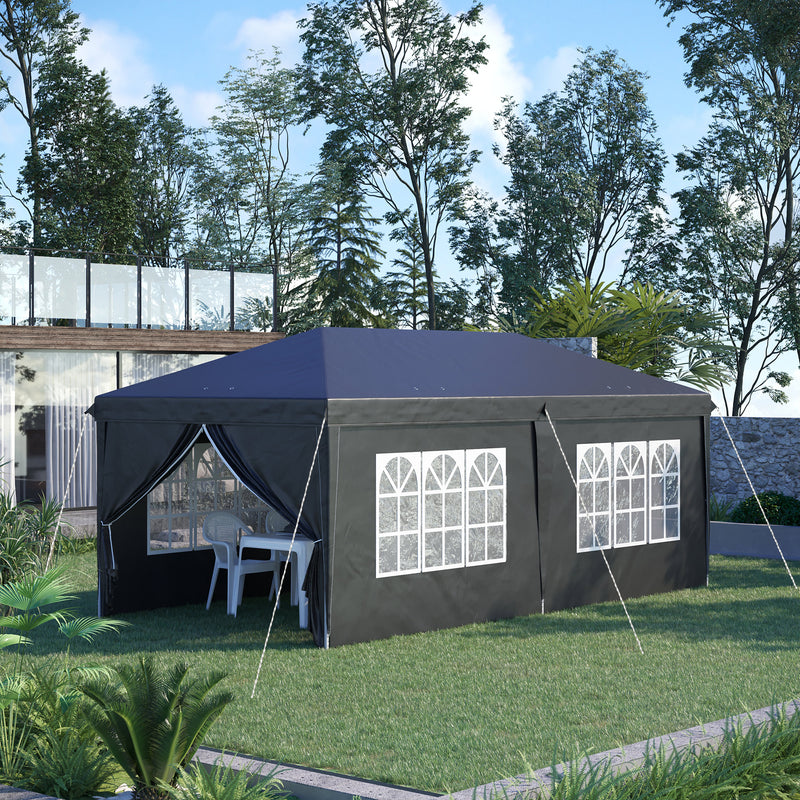 Outsunny 3 x 6m Pop Up Gazebo Height Adjustable Party Tent w/ Storage Bag Black