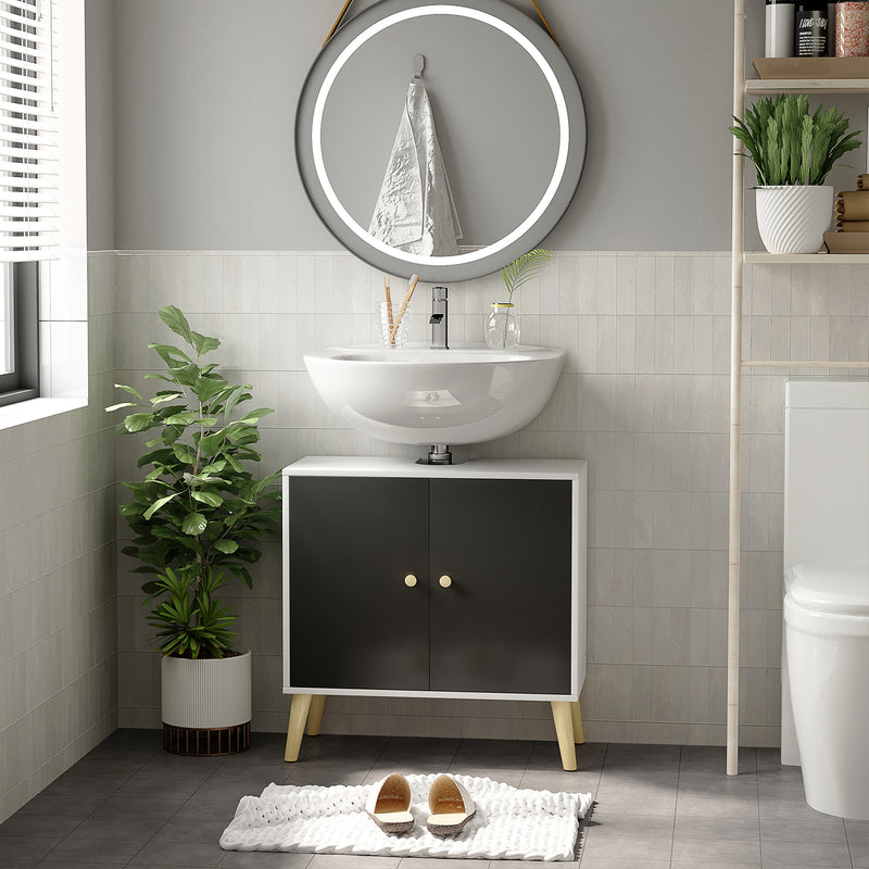 kleankin Under Sink Storage Cabinet W/ Solid Wood Legs and Adjustable Shelf