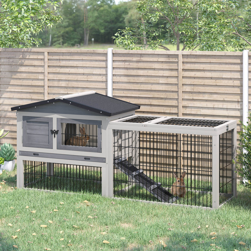 Pawhut Rabbit Hutch Pet House Outdoor Run Design w/ Water-Resistant Paint Ramp