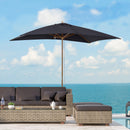 Outsunny Wooden Garden Parasol Sun Shade Patio Umbrella Canopy Black