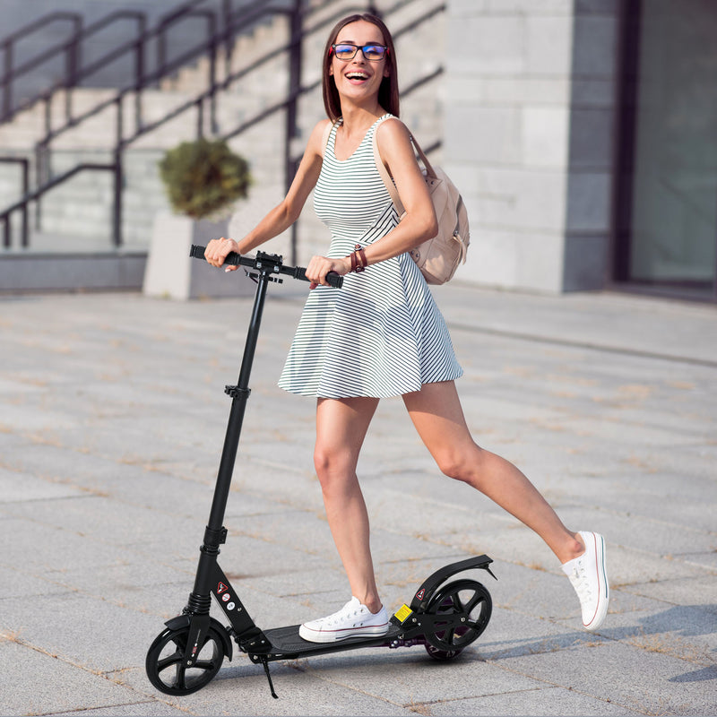 HOMCOM Kick Scooter Foldable Aluminum Ride On Toy For 8+ Adult Teens, Black