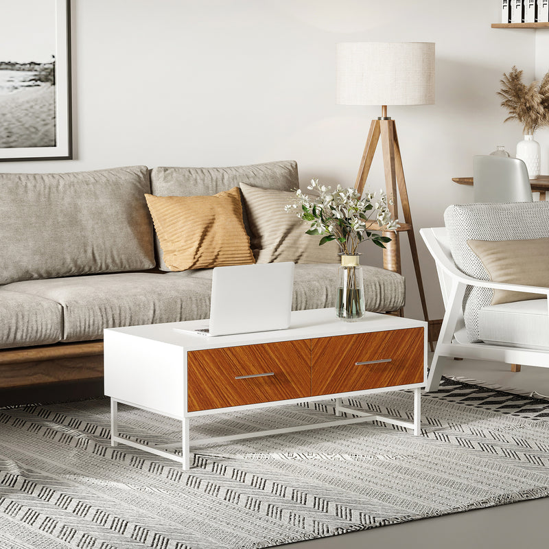 HOMCOM Coffee Table Sofaside Table with Drawers and Open Shelf for Living Room
