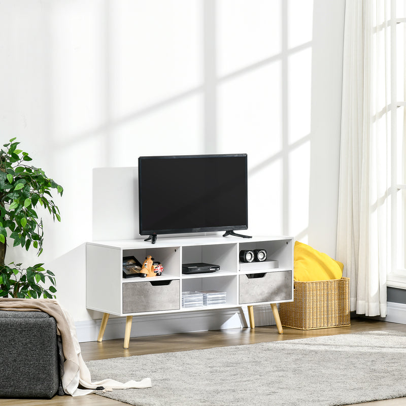 HOMCOM 50" TV Cabinet Stand Entertainment Center w/ Drawers Shelves, Light Grey