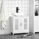 kleankin White Bathroom Pedestal Under Sink Cabinet with Storage Shelf & 2 Doors