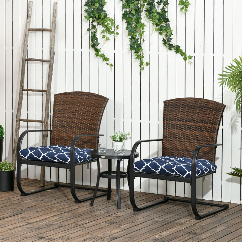 Outsunny Set of 2 Chair Cushions Seat Pads w/ Ties Blue for Garden Chairs Blue
