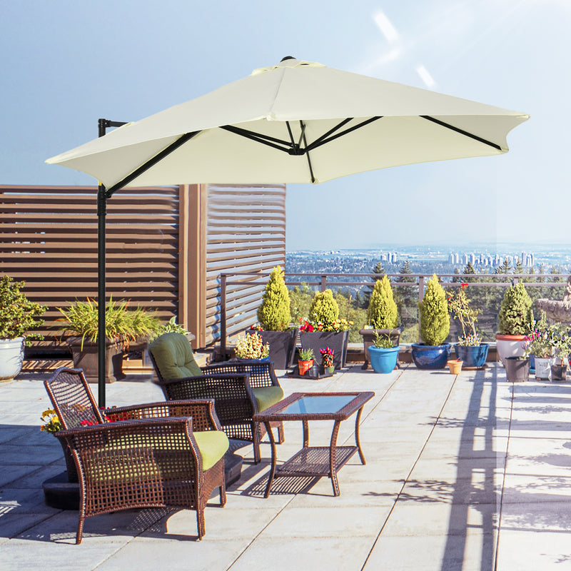 Outsunny 2.5M Offset Roma Patio Umbrella W/ 360° Rotation and Base, Beige
