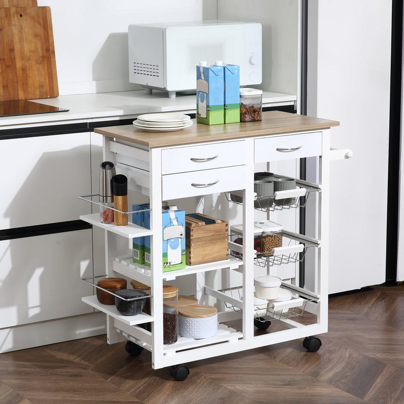 HOMCOM Kitchen Cart Trolley with Spice Racks, Baskets, Drawers for Dining Room