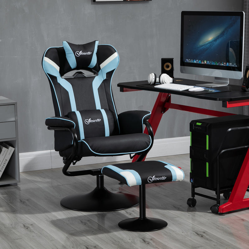 Vinsetto Video Game Chair and Footrest Set with Lumbar Support Headrest Blue