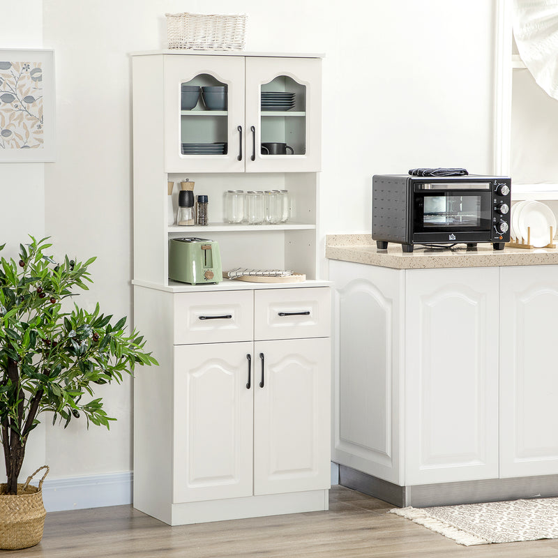 HOMCOM Kitchen Cupboard Storage Cabinet Adjustable Shelves, Countertop,White