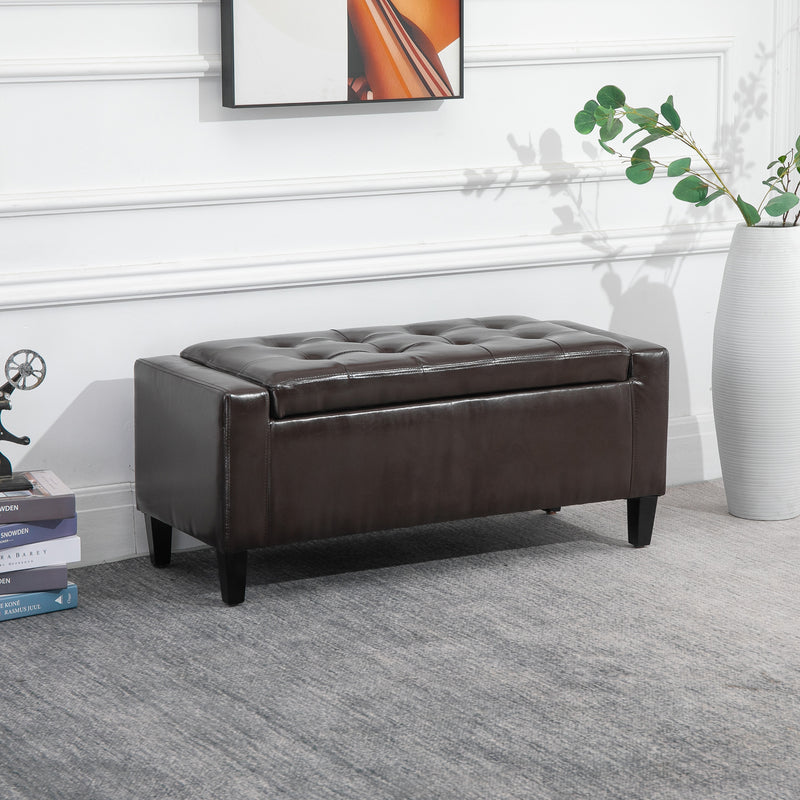 HOMCOM 40x90cm PU Leather Storage Ottoman Bench Wood Frame w/ Tufting Feet Brown