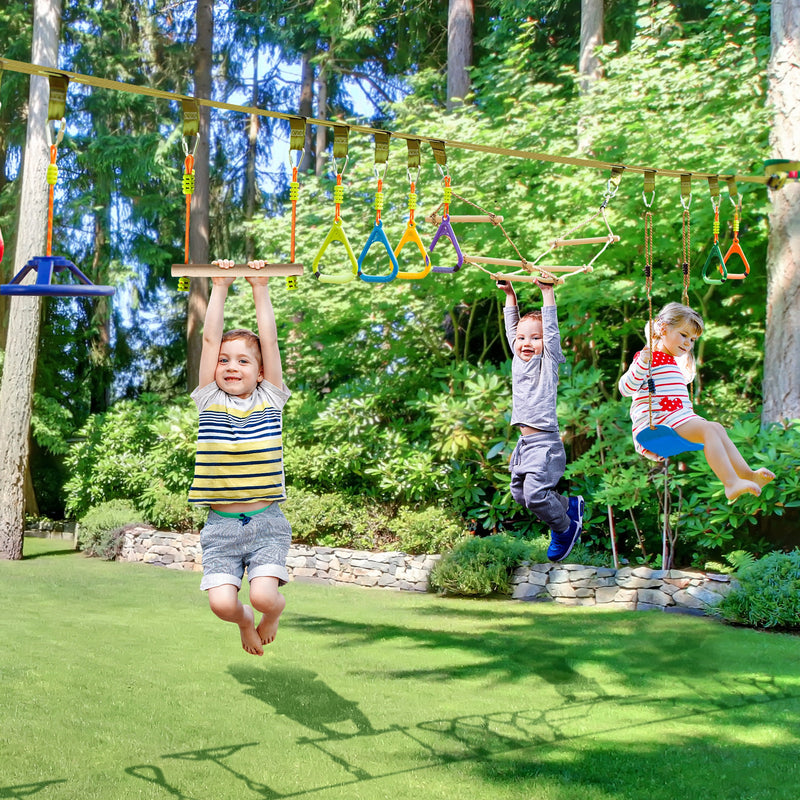 Outsunny Ninja Obstacle Course w/ Monkey Bar, Gym Ring, Climbing Rope, Ladder