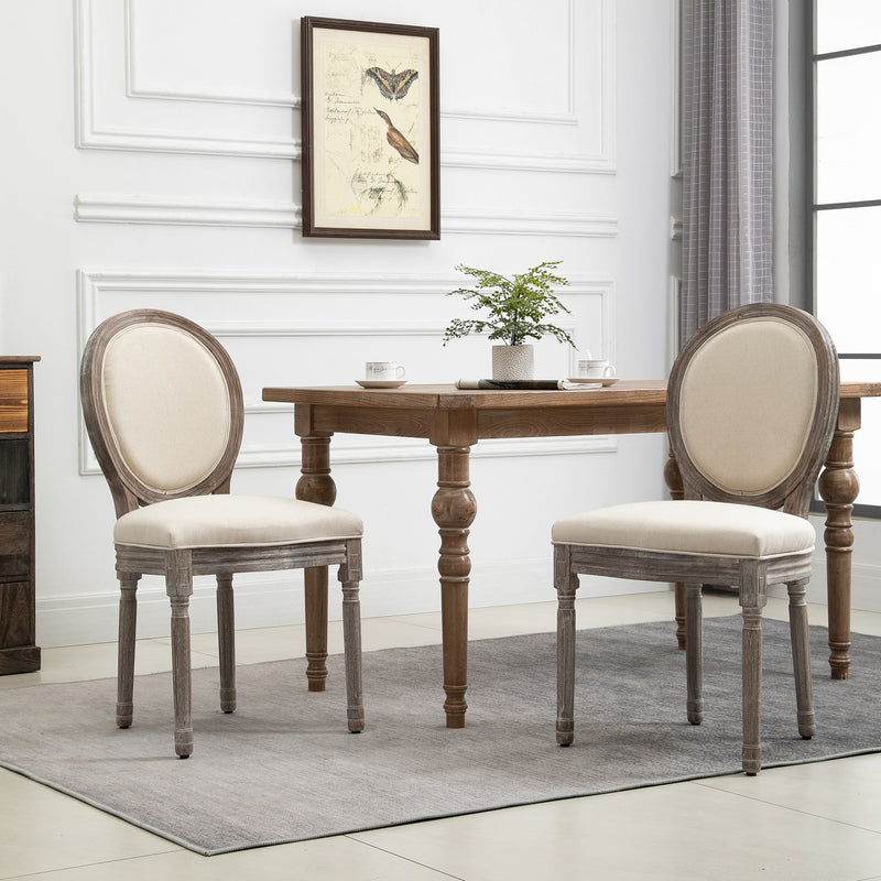 HOMCOM Set of 2 Elegant French-Style Dining Chairs w/ Wood Frame Foam Seat Ivory