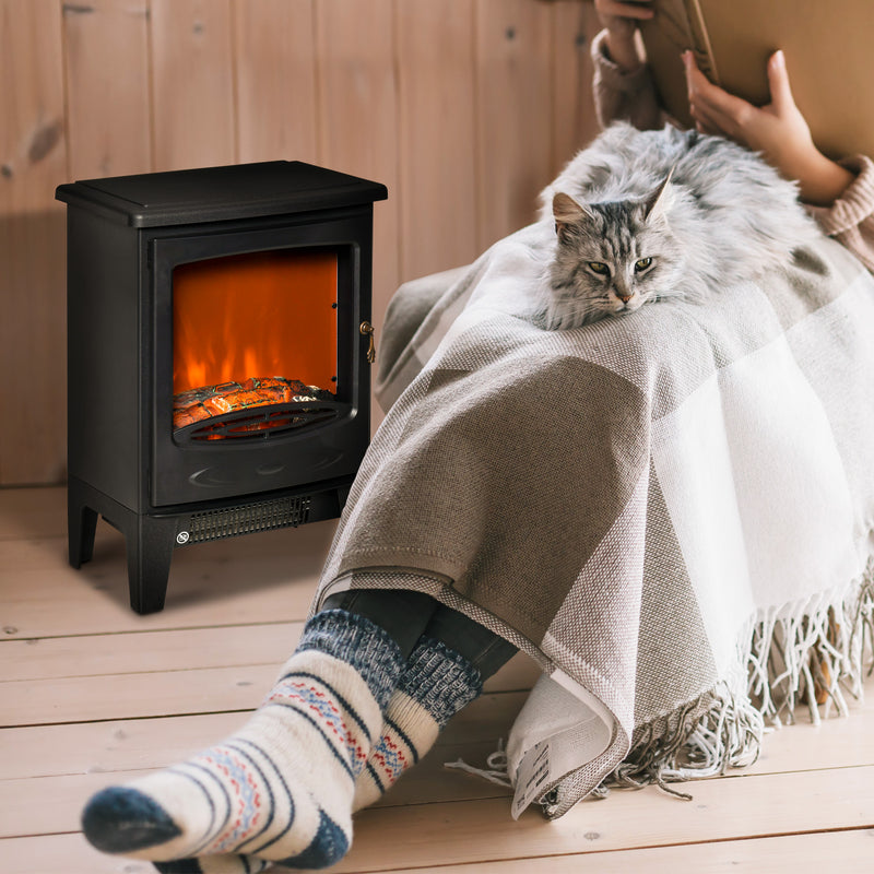 HOMCOM Freestanding Electric Fireplace Stove Heater W/ LED Flame Effect Black
