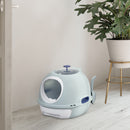 PawHut Futuristic Capsule-Shaped Cat Litter Box w/ 2 Doors Scoop Drawer Blue