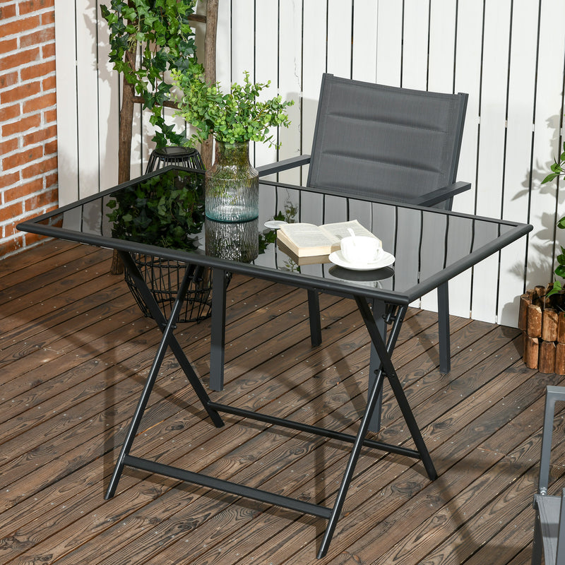 Outsunny Folding Rectangular Garden Dining Table For 6 With Parasol Hole