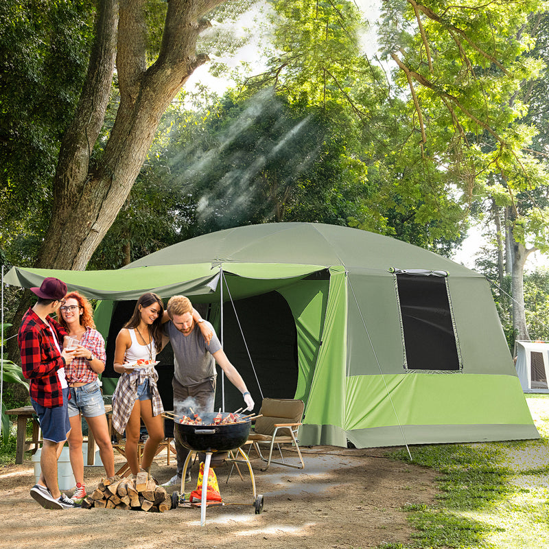 Outsunny Two Room Dome Tent Camping Shelter W/ Porch And Portable Carry Bag