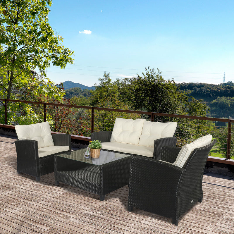 Outsunny 4 PCS Outdoor Patio Furniture Wicker Chair Set Coffee Table w/ Cushions