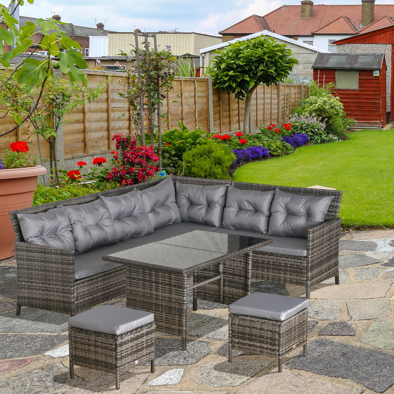 Outsunny 6 PCs Patio wicker Sofa Set Rattan Chair Furniture w/ Glass & Cushioned