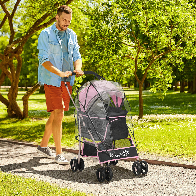PawHut Detachable Pet Stroller with Rain Cover for Small and Tiny Dogs, Pink