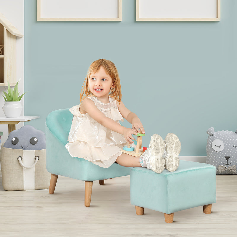 HOMCOM Toddler Chair 2pcs Kids Sofa Set Sofa & Ottoman for 3-5 years old Blue
