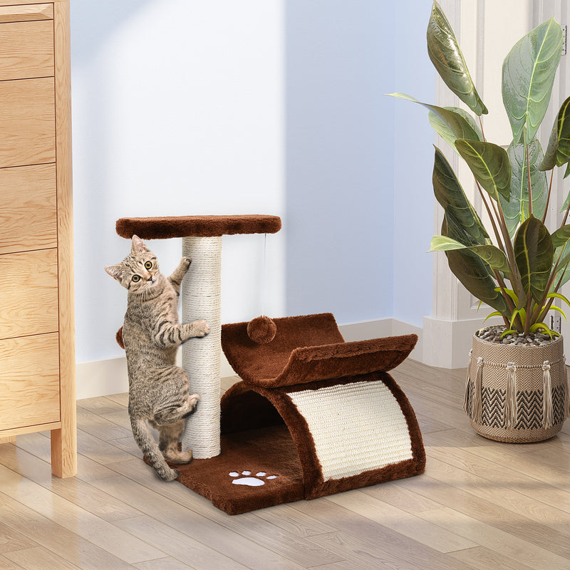 PawHut Cat Tree Plush Scratcher Kitty Activity Play Center Tunnel Dangling Ball