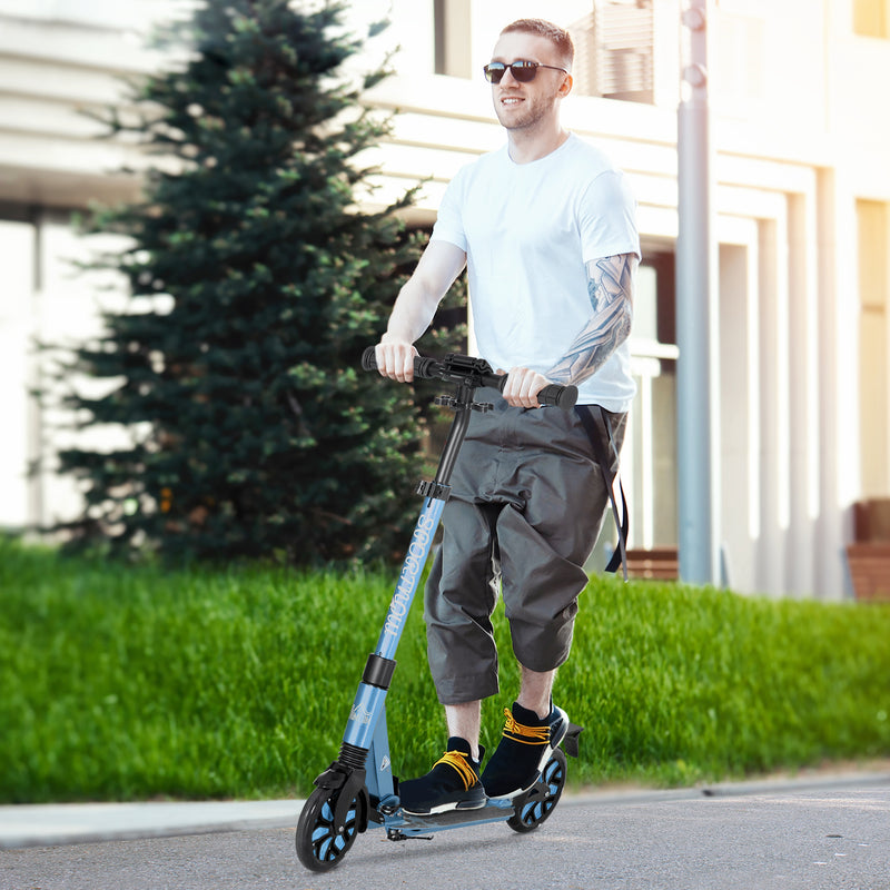 HOMCOM Folding Kick Scooter, Adjustable w/ Dual Shock Absorber for 14+, Blue