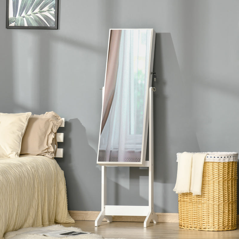 HOMCOM Mirrored Jewellery Cabinet Lockable Jewellery Organiser for Bedroom White