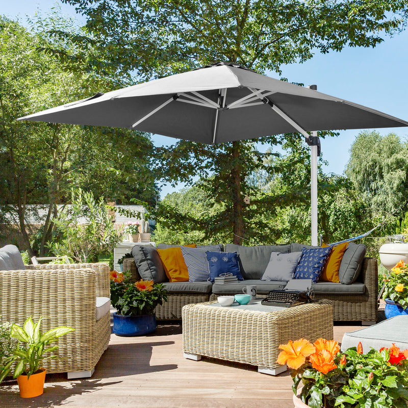Outsunny 3 x 3(m) Cantilever Roma Parasol Garden Umbrella with Cross Base Grey