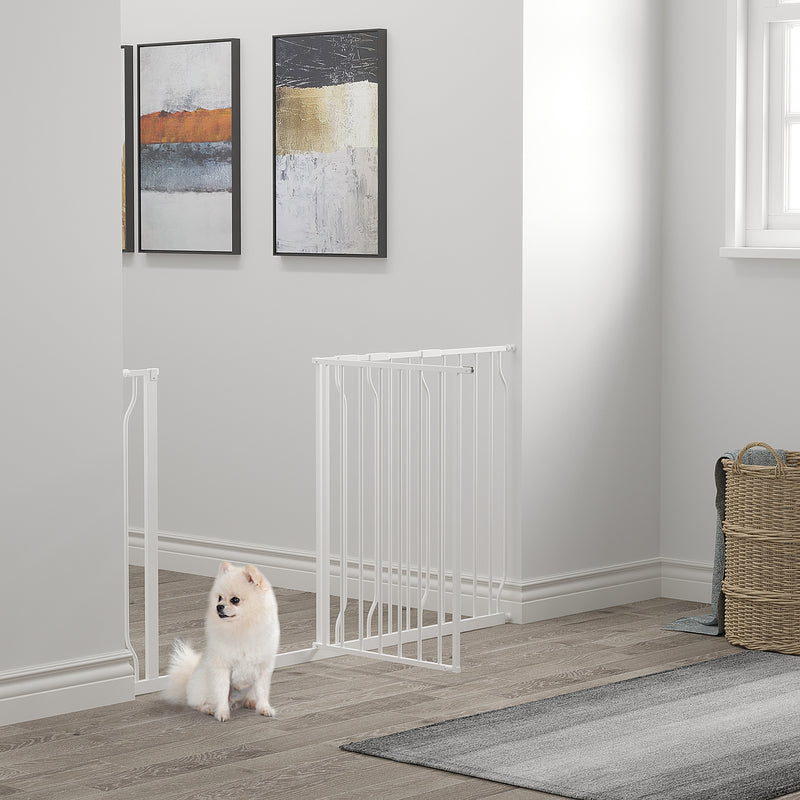 PawHut Dog Gate Wide Stair Gate w/ Door Pressure Fit, 75-145W cm, White