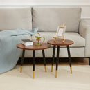 HOMCOM 2 Pieces Round Nesting Coffee Tables with Steel Frame Walnut brown