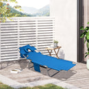 Outsunny Beach Chaise Lounge Portable Adjustable Backrest with Face Cavity Blue