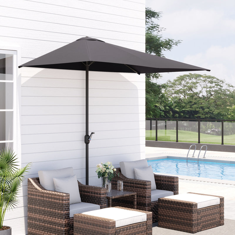 Outsunny 2.3m Garden Balcony Half Round Umbrella Metal Parasol Umbrella Grey