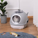PawHut Futuristic Capsule-Shaped Cat Litter Box w/ 2 Doors Scoop Drawer Grey