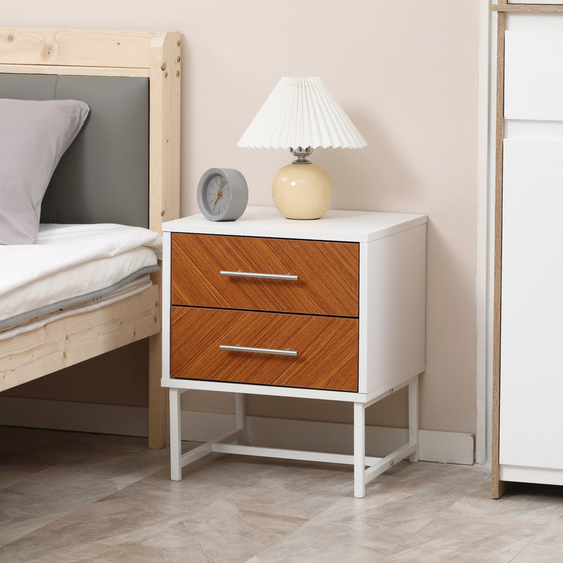 HOMCOM Bedside Table Side Table W/ Drawer & Metal Legs for Bedroom Living Room
