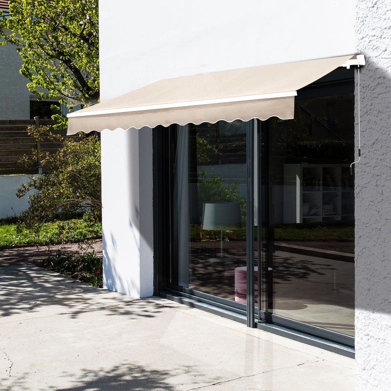 Outsunny Garden Sun Shade Canopy Retractable Awning, 3 x 2.5m, Cream White