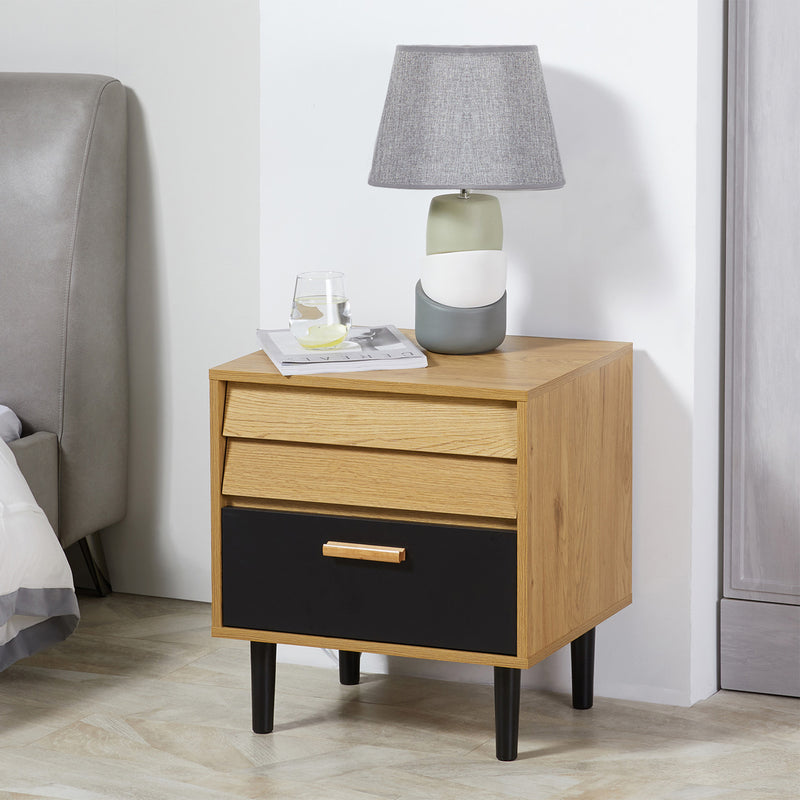 HOMCOM Bedside Table Cabinet Storage Chest w/ 2 Drawers Nordic Style Black