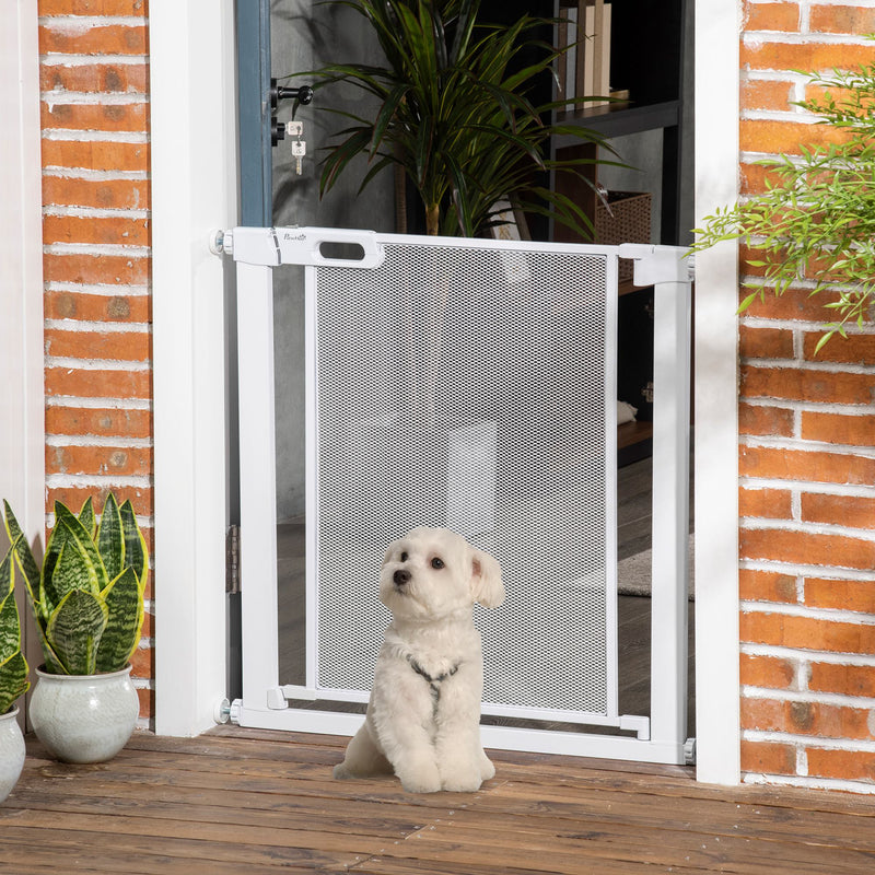 PawHut Pressure Fit Safety Gate for Stairs w/ Auto Close 75-82 cm - White