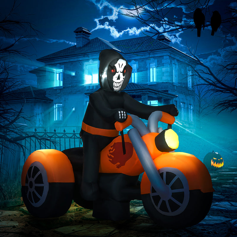 HOMCOM 6FT Long Halloween Inflatable Skull Blow-Up Outdoor LED Garden Display
